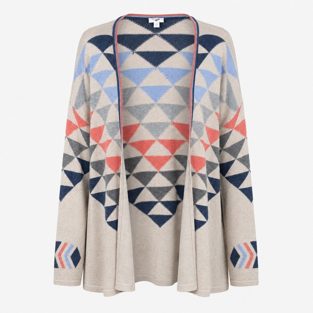 J. Jill Cardigan Sweater Large Oatmeal Southwestern Geometric Boho Open Front‎